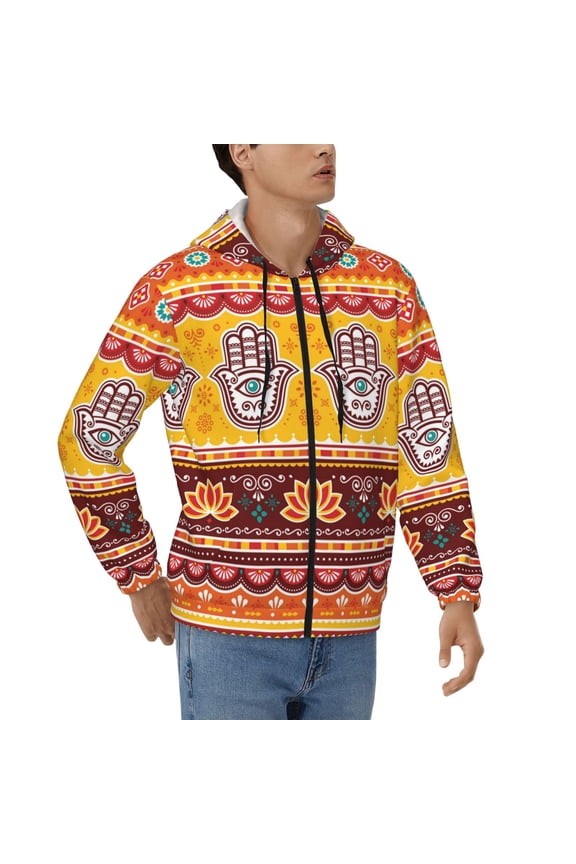 Mens Full Zip Hoodies Sweashirts Jacket Hooded Sweatshirt, Pakistani Indian Evil Eye Hamsa Hand