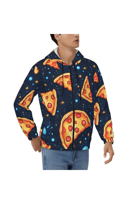 Mens Full Zip Hoodies Sweashirts Jacket Hooded Sweatshirt, Pizza Starry Cool