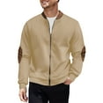 thumbnail image 1 of Mens Full Zip Jacket No Hood - Trendy Patchwork Colorblock Casual Bomber Jackets with Pockets Fall Outerwear Coat (2XL, Khaki), 1 of 4