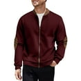 thumbnail image 1 of Mens Full Zip Jacket No Hood - Trendy Patchwork Colorblock Casual Bomber Jackets with Pockets Fall Outerwear Coat (XL, Wine), 1 of 4