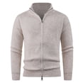 thumbnail image 1 of Mens Full Zip Sweater Casual Slim Fit Ribbed Knitted Mock Neck Cardigans Elastic Long Sleeve Outdoor Tops with Pockets (3XL, Beige), 1 of 5