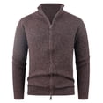 thumbnail image 1 of Mens Full Zip Sweater Casual Slim Fit Ribbed Knitted Mock Neck Cardigans Elastic Long Sleeve Outdoor Tops with Pockets (L, Coffee), 1 of 7