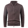 thumbnail image 1 of Mens Full Zip Sweater Casual Slim Fit Ribbed Knitted Mock Neck Cardigans Elastic Long Sleeve Outdoor Tops with Pockets (L, Coffee), 1 of 7