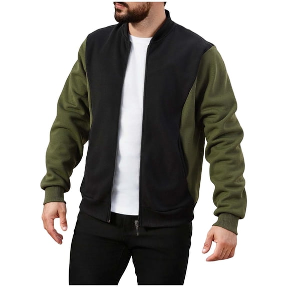 Mens Full Zip Sweatshirts Color Block Long Sleeve Stand Collar Loose Fashion Jacket Outerwear with Pockets M