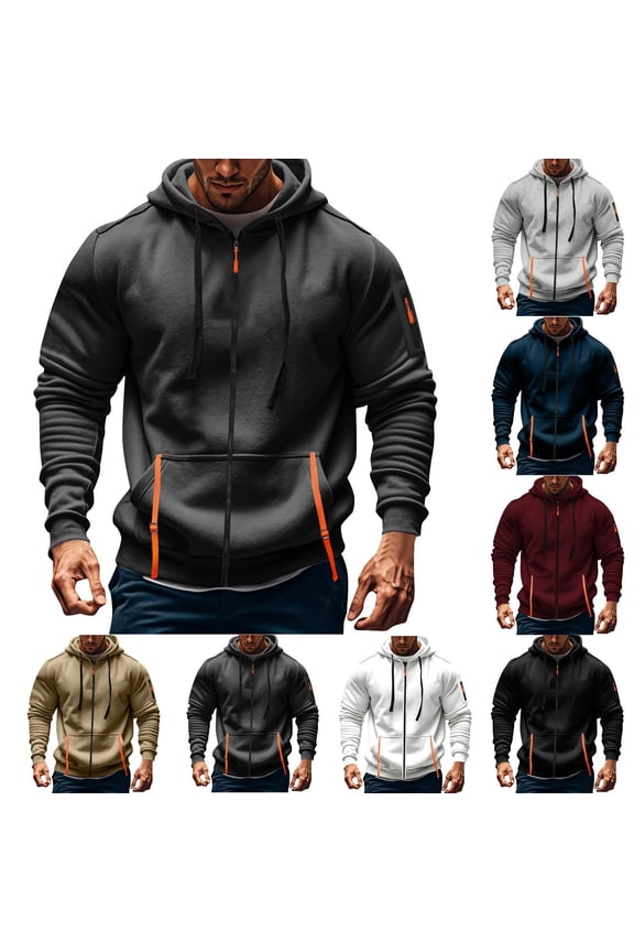 Mens Full Zip Tactical Hoodie Muscle Fit Long Sleeve Jacket Cargo Sleeve Outdoor Hiking Training Wear Red M