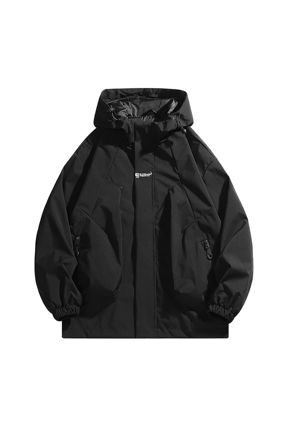 Mens Full Zip Up Windbreaker Casual Bomber Jacket Hooded Waterproof Tactical Rain Coats Thicken Winter Outerwear