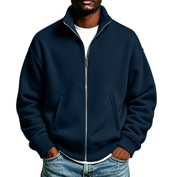 Mens Full Zip up Sweatshirt Causal Lightweight Fleece Long Sleeve Athletic Jackets Mock Neck Workout Active Track Jacket with Pockets
