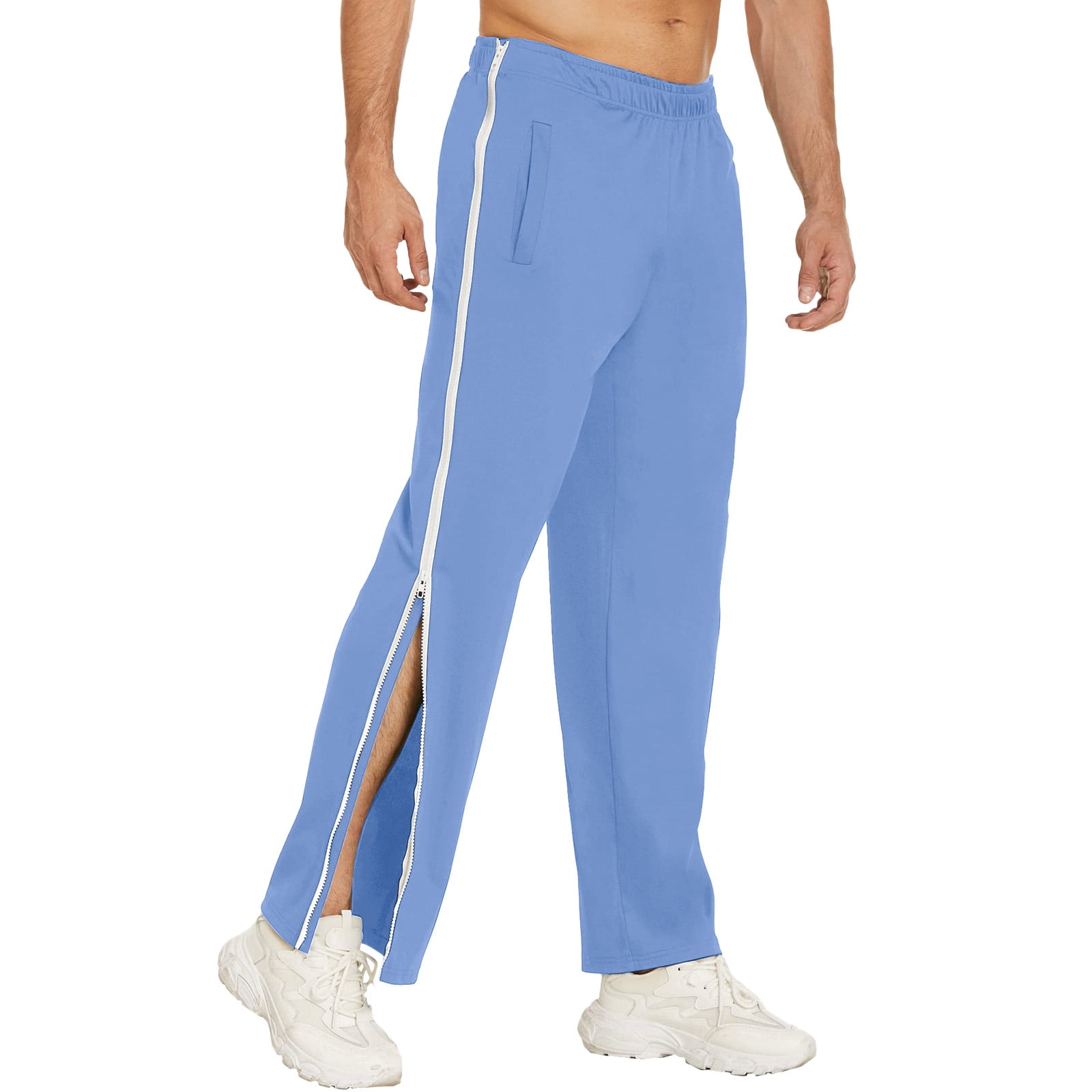 Mens Full Zipper Sweatpants Jogging Pants Tearing Pants Casual Pants