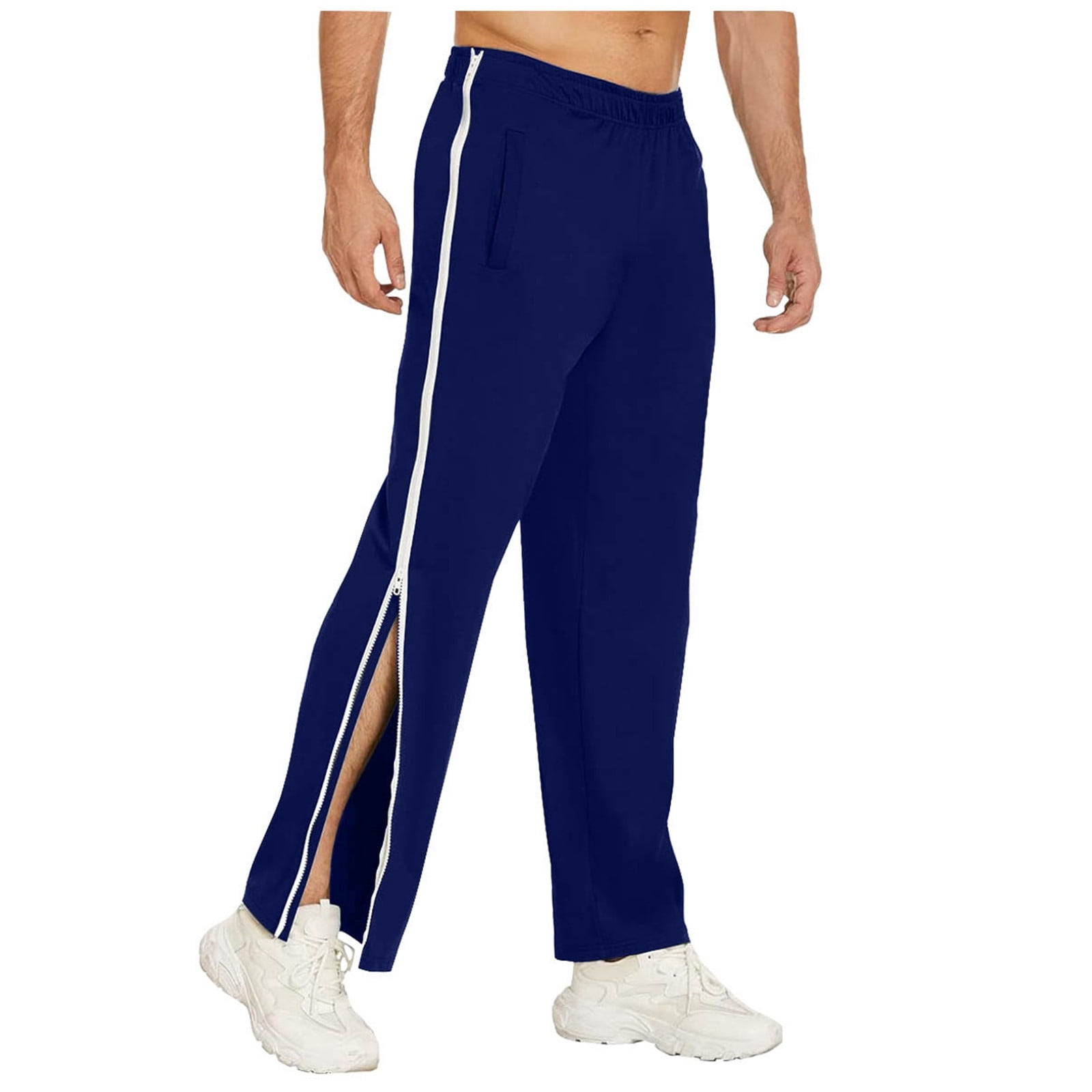 Mens Full Zipper Sweatpants Jogging Pants Tearing Pants Casual Pants