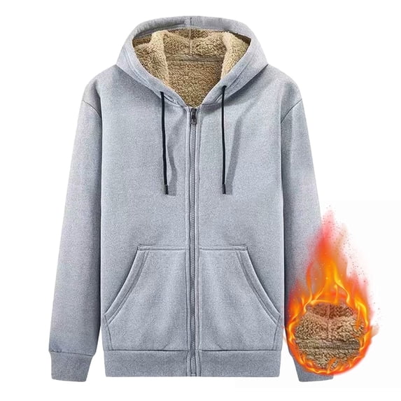 Mens Full Zipper Up Sweatshirts Jackets with Hoodies Pockets Sherpa Lined Plus Size M-5XL Casual Long Sleeve Thermal Fleece Outerwear Coats
