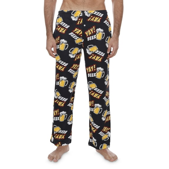Mens Fun Pants Lounge Pajama Pants Boxers Adult Sleepwear, Yay Beer, Size: Large