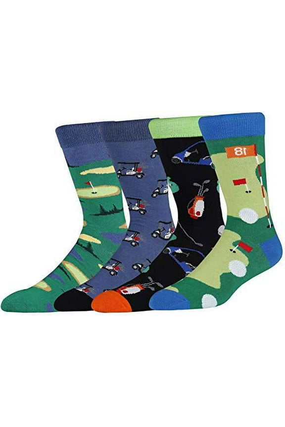 Mens Fun and Colorful Golf Pattern Crew Socks Size 9-11 Novelty and Funny Dress Socks for Women