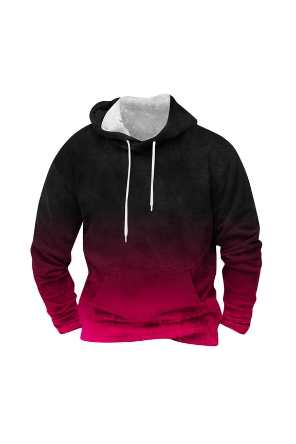 Mens Funky Fleece Lined Hoodie Gradient Color Drawstring Hooded Sweatshirt Casual Ombre Long Sleeve Pullover Shirt