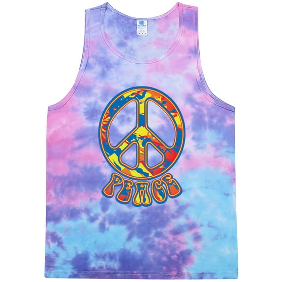 Mens Funky Peace 60s 70s Hippie Tie Dye Tanktop, Large Cotton Candy