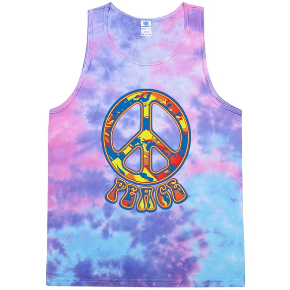 Mens Funky Peace 60s 70s Hippie Tie Dye Tanktop, Large Cotton Candy