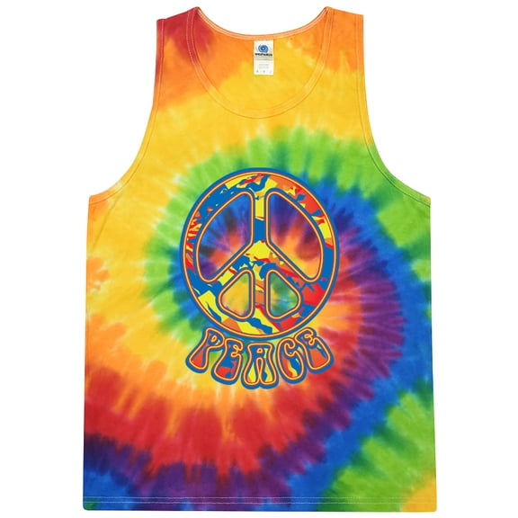 Mens Funky Peace 60s 70s Hippie Tie Dye Tanktop, Small Prism