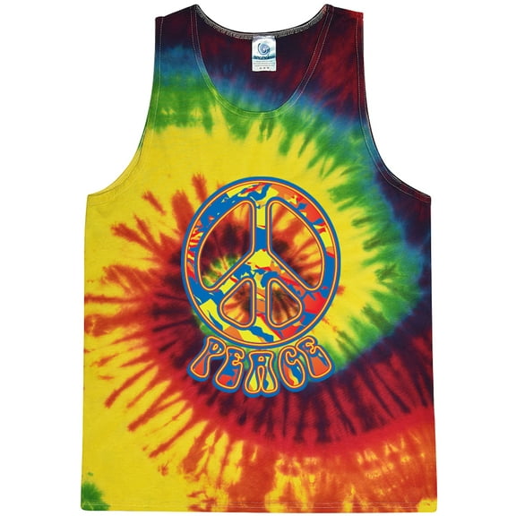 Mens Funky Peace 60s 70s Hippie Tie Dye Tanktop, Small Reactive Rainbow
