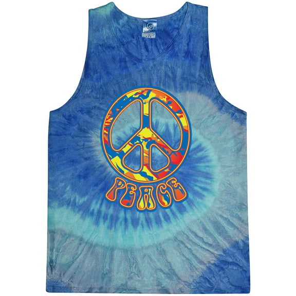 Mens Funky Peace 60s 70s Hippie Tie Dye Tanktop, XL Blue Jerry
