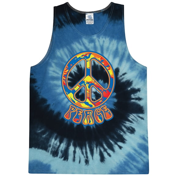 Mens Funky Peace 60s 70s Hippie Tie Dye Tanktop, XL Blue Ocean