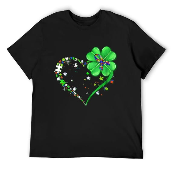 Mens Funny Autism Awareness St Patricks Day Clover Autism T-Shirt Black 2X-Large