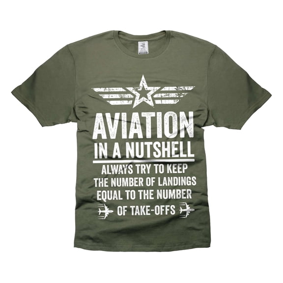 Mens Funny Aviation T-shirt Aviation In A Nutshell T-Shirt Aviation Joke Shirt Funny Saying Tee (X-Large Military Green)