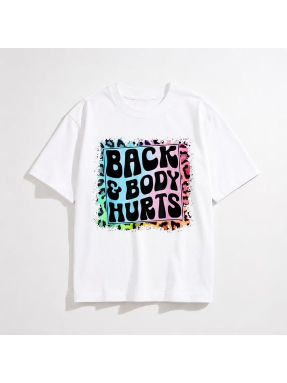 Mens Funny Back Body Hurts Tee Quote Fitness Workout Gym Top T-Shirt