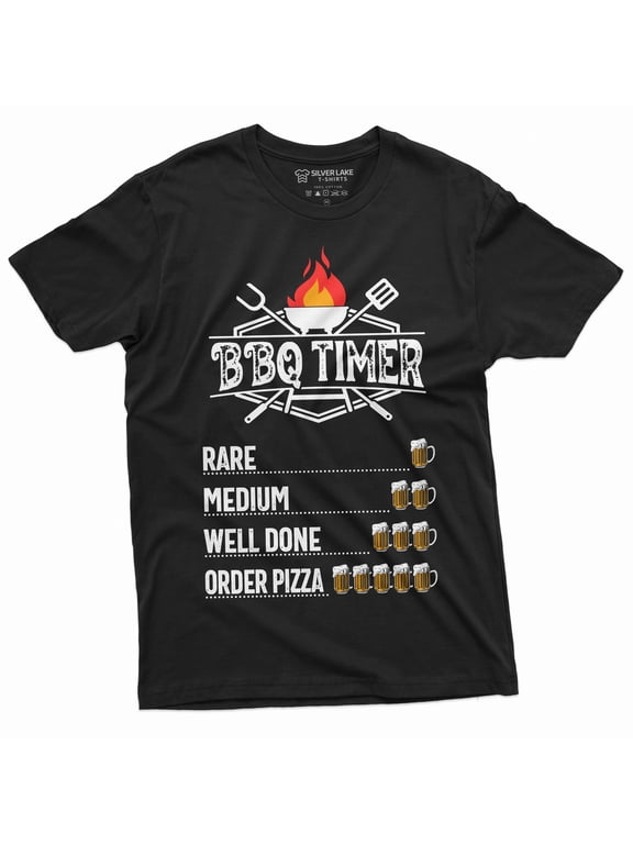 Mens Funny Bbq Timer T-Shirt | Party Beer Drinking Outdoor Humor Tee Shirt (Large Black)