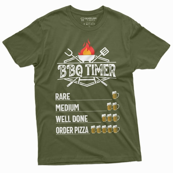 Mens Funny Bbq Timer T-Shirt | Party Beer Drinking Outdoor Humor Tee Shirt (Medium Military Green)