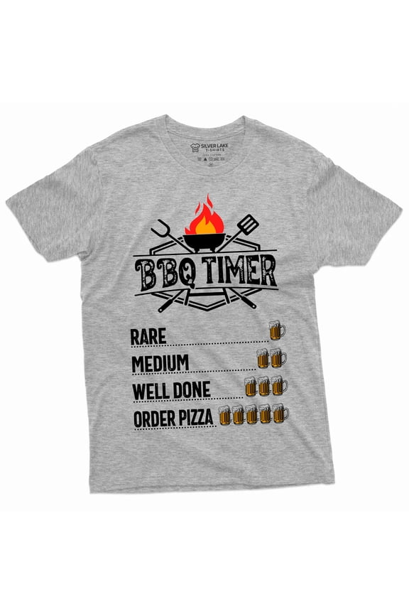Mens Funny Bbq Timer T-Shirt | Party Beer Drinking Outdoor Humor Tee Shirt (X-Large Grey)