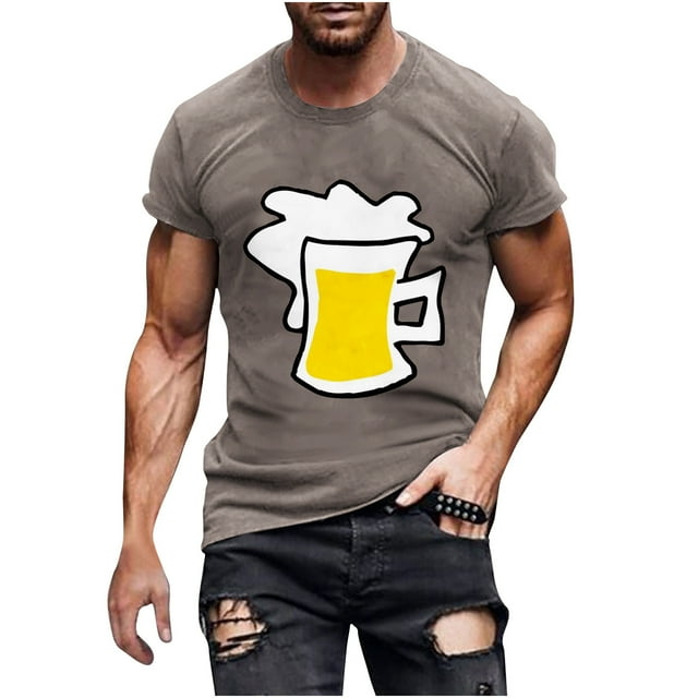 Mens Funny Beer T Shirt Fashion Summer Short Sleeve Beer Printed Funny
