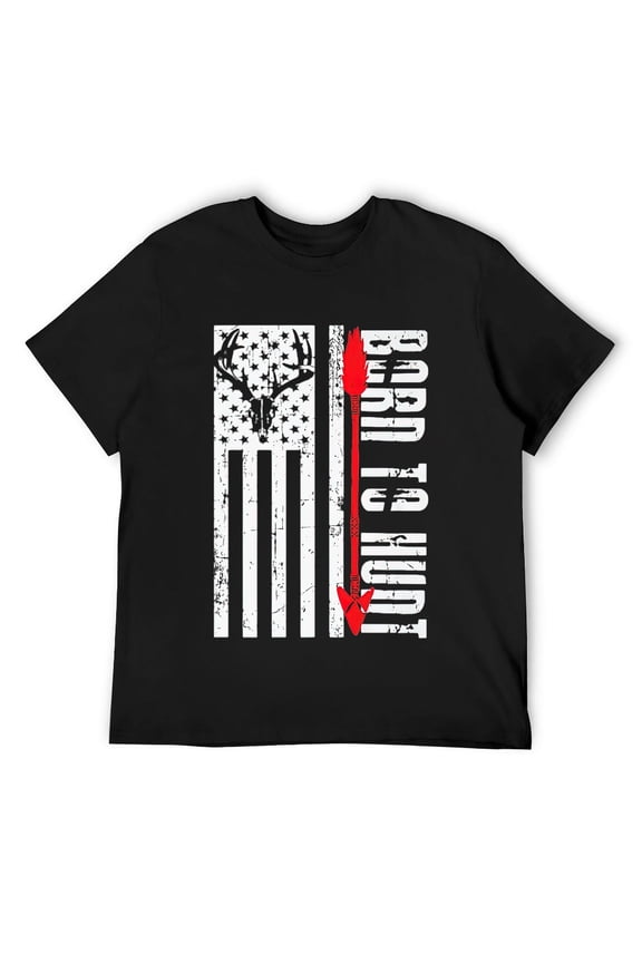 Mens Funny Born To Hunt T-Shirt Deer Hunting Buck Gift Black