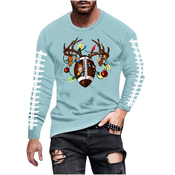 Mens Funny Christmas Shirt Novelty Football Gameday Graphic Thanksgiving Long Sleeve T-Shirt for Men
