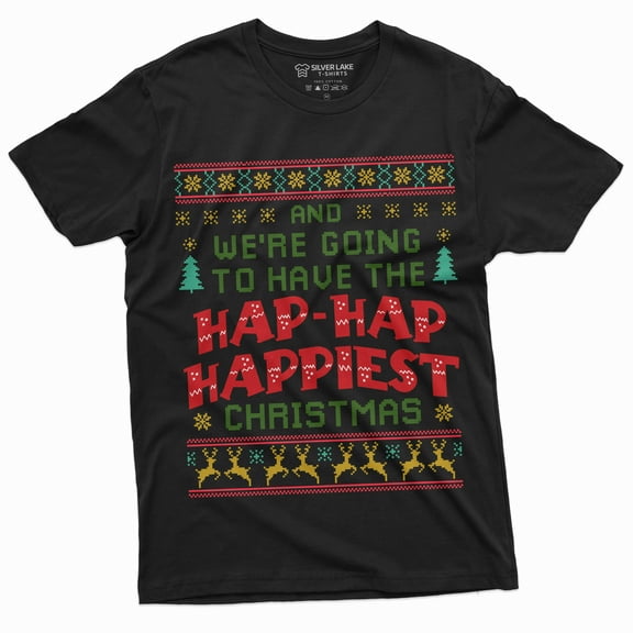 Mens Funny Christmas T-Shirt Hap-Hap Happiest Christmas Movie Inspired Party Tee Shirt (Large Black)