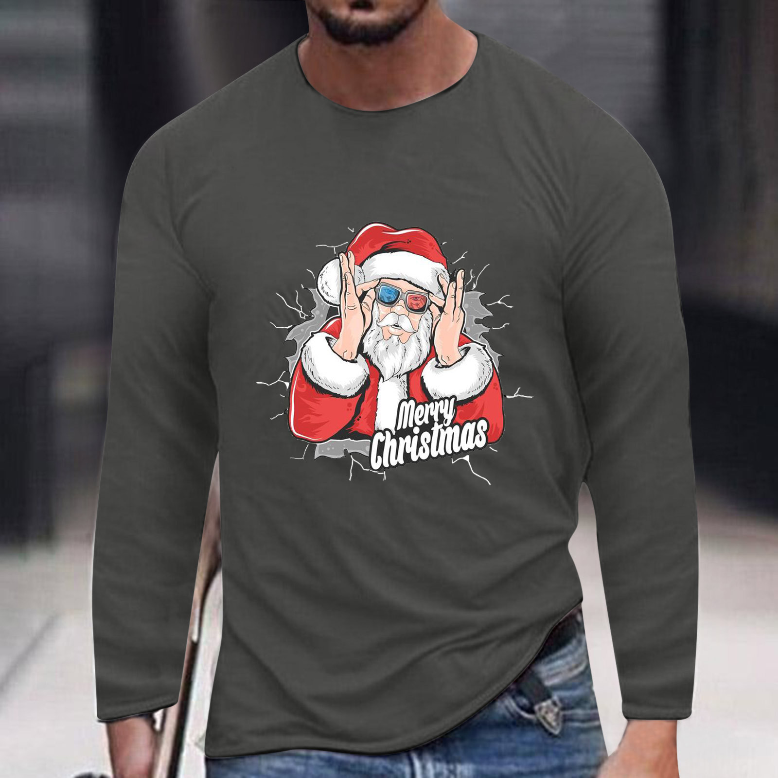 Mens Funny Christmas T Shirt Long Sleeve Winter Holiday Shirt Black