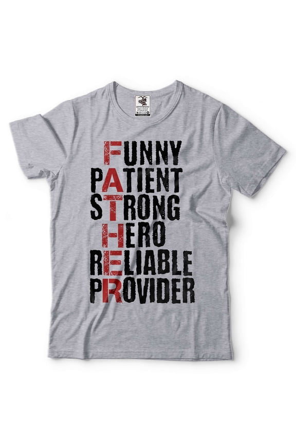 Mens Funny Father T-Shirt Father Definition Tee Strong Hero Father Shirt Father's Day Dad Shirt (Large Grey)