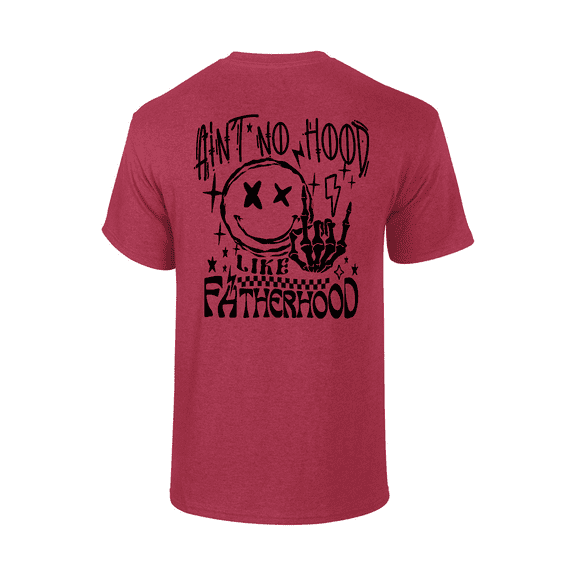 Mens Funny Father's Day Ain't No Hood Like Fatherhood Humorous Short Sleeve T-Shirt-Antique Cherry-Medium