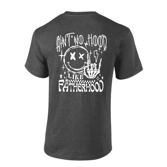 Mens Funny Father's Day Ain't No Hood Like Fatherhood Humorous Short Sleeve T-Shirt-Heather Grey-Small