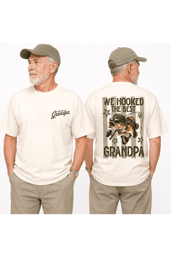 Mens Funny Fishing Grandpa T Shirts We Hooked The Best Grandpa Fathers Day Graphic Tee for Men Vintage Bass Fishing Graphic Tees