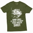 thumbnail image 1 of Mens Funny Fishing Tee Shirt Sometimes It Pays To Keep Your Mouth Shut Fish Tee (X-Large Military Green), 1 of 6