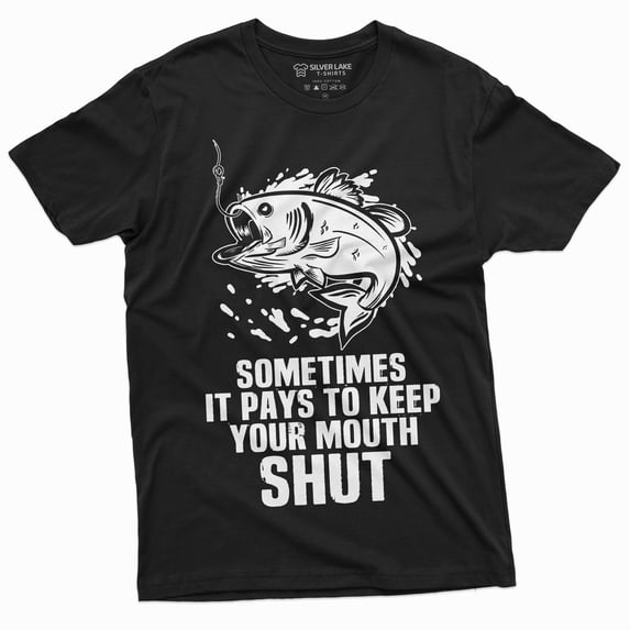 Mens Funny Fishing Tee Shirt Sometimes It Pays To Keep Your Mouth Shut Fish Tee