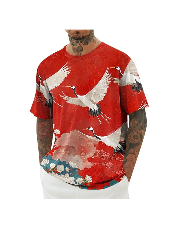 Mens Funny Floral Print T-shirt Plus Size Casual Short Sleeve Pullover Tops Comfy Lightweight Summer Crewneck Tees