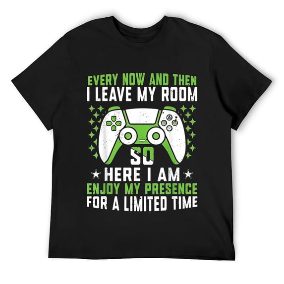 Mens Funny Gaming Every Now And Then I Leave My Room Gamer T-Shirt Black