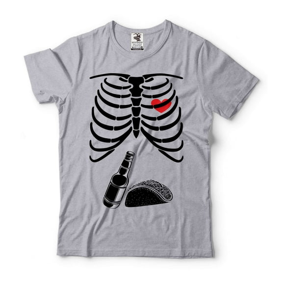 Mens Funny Halloween Costume Taco Shirt Skeleton Costume Halloween Gifts Halloween Party Shirt (XX-Large Grey)