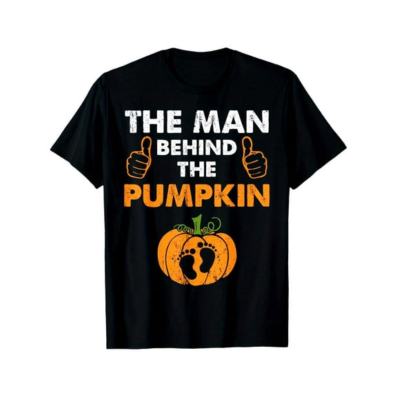 Mens Funny Halloween Pregnancy Baby Shower Man Behind The Pumpkin T-Shirt Black Casual Short Sleeve Men's Sport T-Shirt 220g