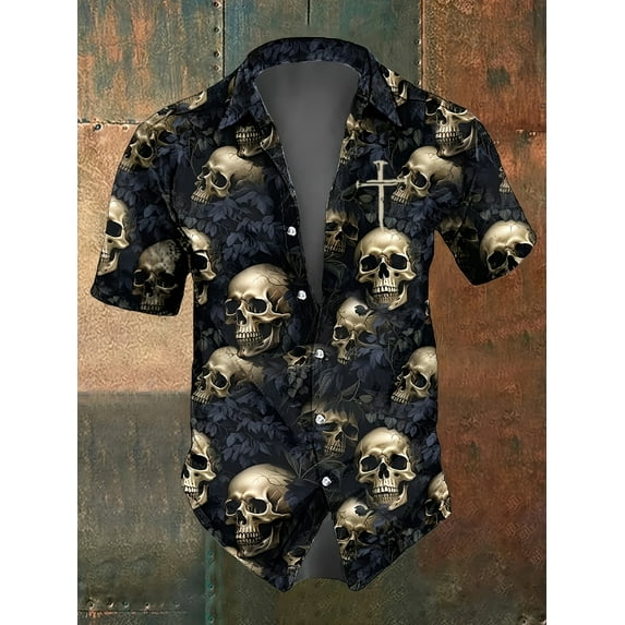 Mens Funny Hawaiian Shirts 3D Graphic Button Down Short Sleeve Tropical Holiday Beach Aloha Shirt Black 3XL