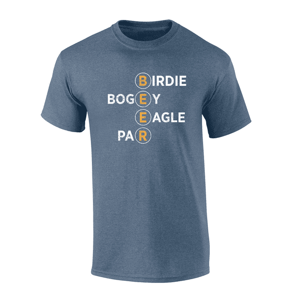 Mens Funny Humorous Beer Circles Birdie Bogey Eagle Par Mens Short Sleeve T-Shirt-Heather Indigo-Small