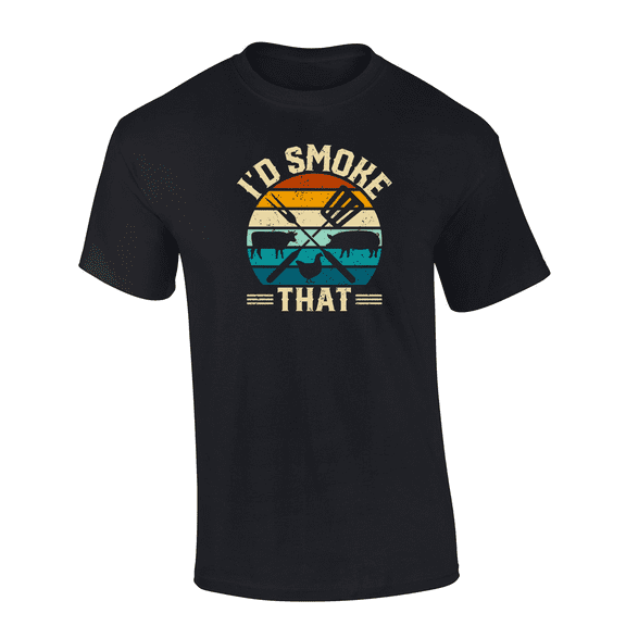Mens Funny Humorous Distressed I'd Smoke That Grilling Mens Short Sleeve T-Shirt-Black-Large
