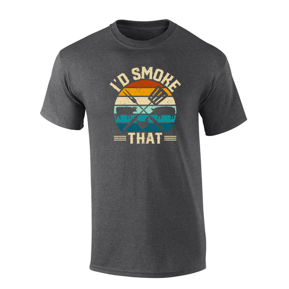 Mens Funny Humorous Distressed I'd Smoke That Grilling Mens Short Sleeve T-Shirt-Heather Grey-Medium