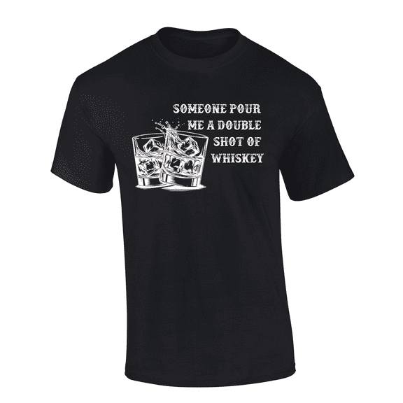 Mens Funny Humorous Double Shot Of Whiskey Glasses Mens Short Sleeve T-Shirt-Black-Large
