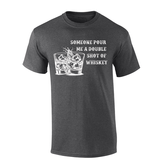 Mens Funny Humorous Double Shot Of Whiskey Glasses Mens Short Sleeve T-Shirt-Heather Grey-X-Large